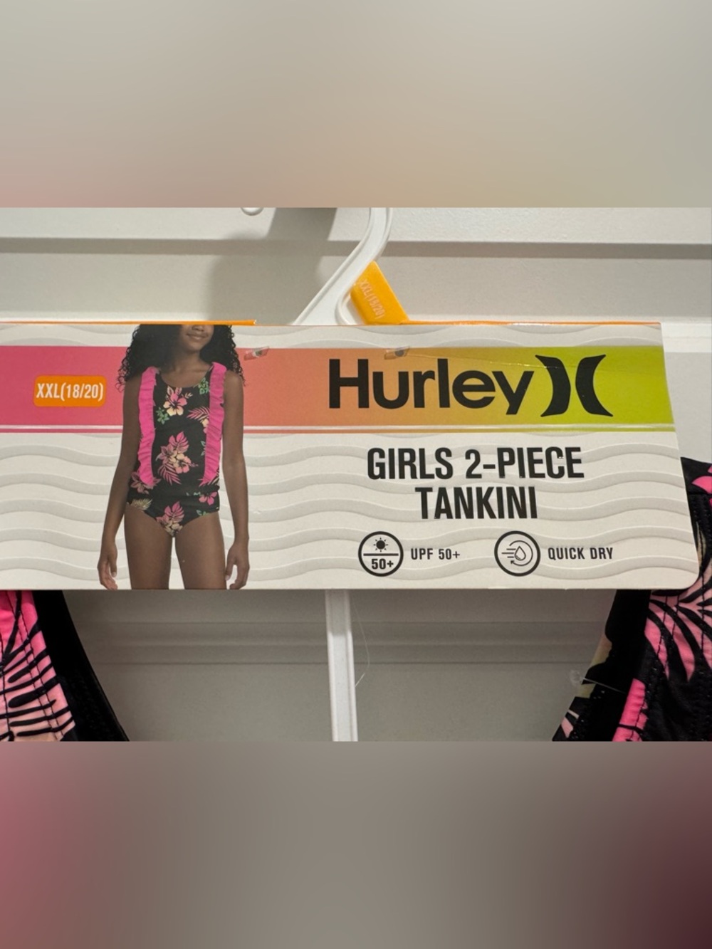 Hurley Girls Swim XXL 18-20 Black Floral Tankini with Pink Side Ruffles - Picture 3 of 11